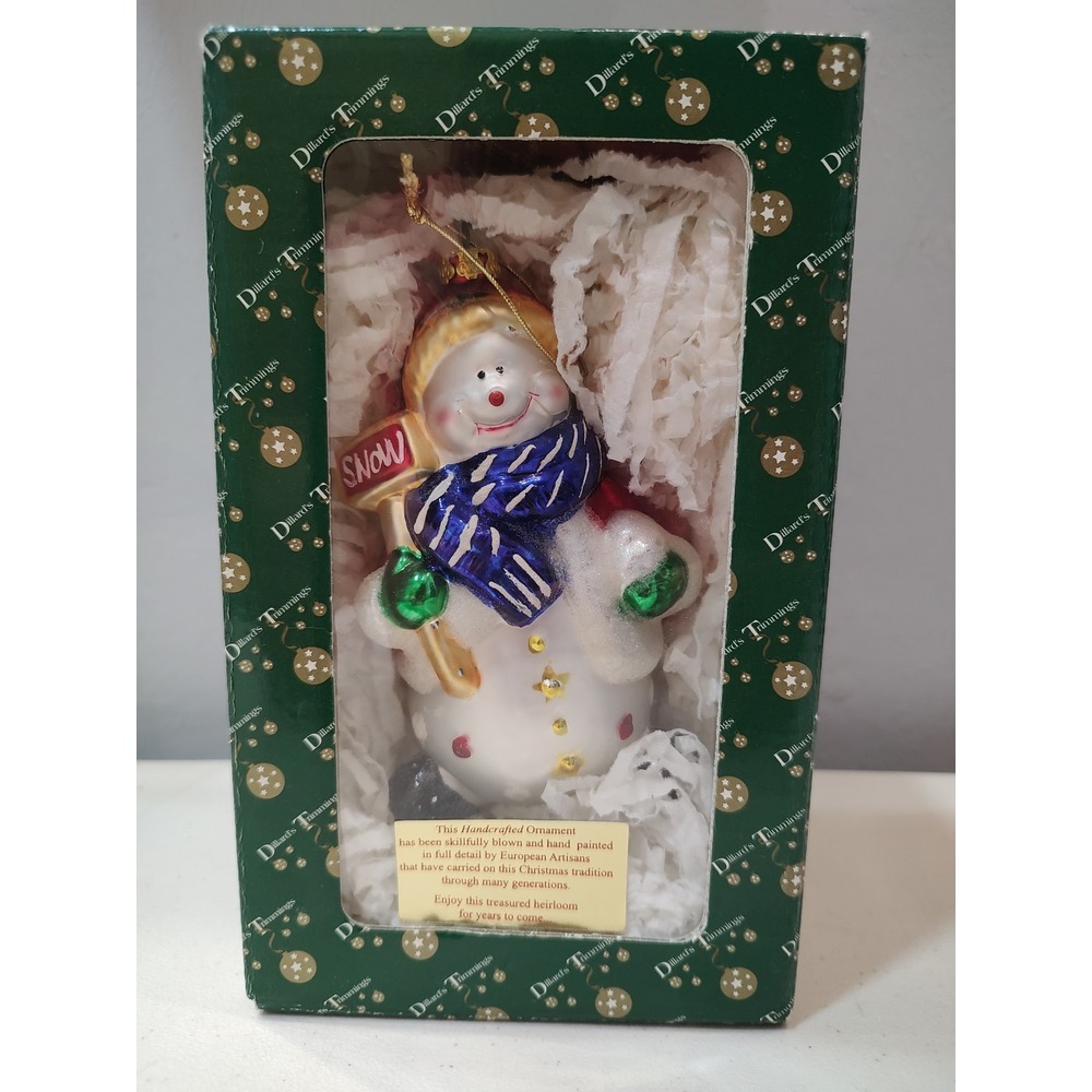 Vtg Dillard's Trimming Large Hand Blown Glass Snowman Ornament Christmas Holiday